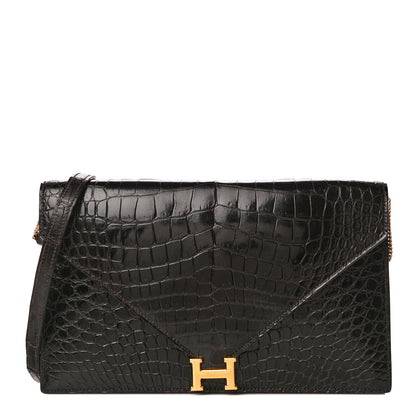 Hermes Shiny Porosus Crocodile Lydie Clutch Chocolate 1 of 18