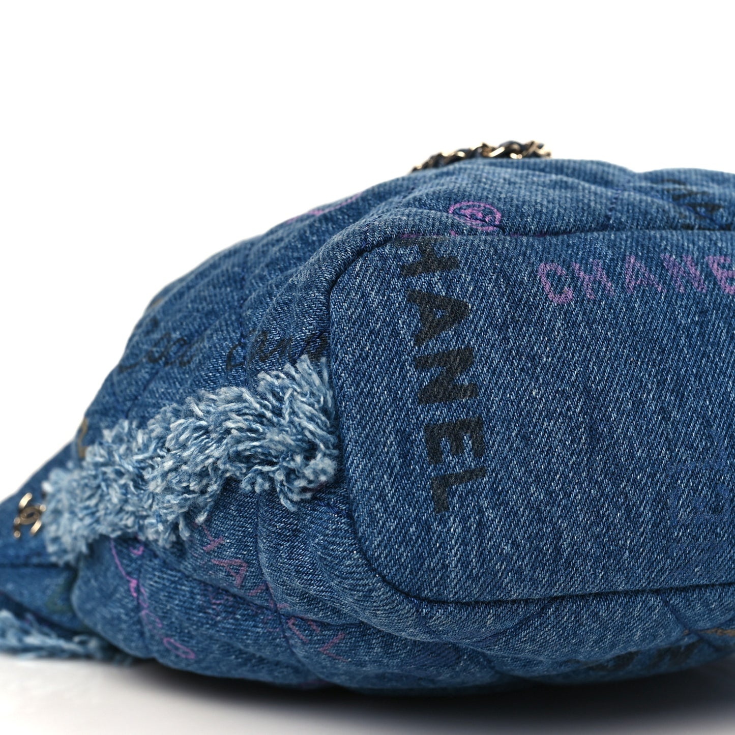 Denim Quilted Small Mood Bucket With Chain Blue Multicolor