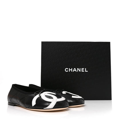 Chanel Lambskin Quilted CC Cambon Ballet Flats 37.5 Black White 9 of 9