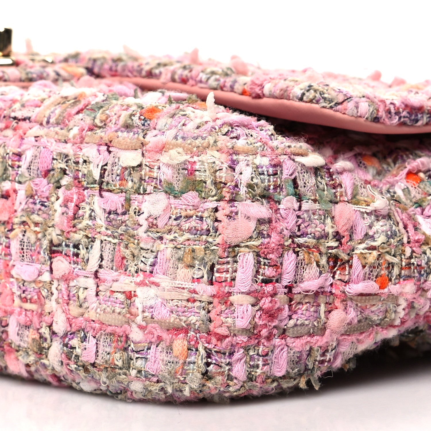 Chanel Tweed Medium Pearl Handle Flap Pink Beige Orange Ecru 10 of 10