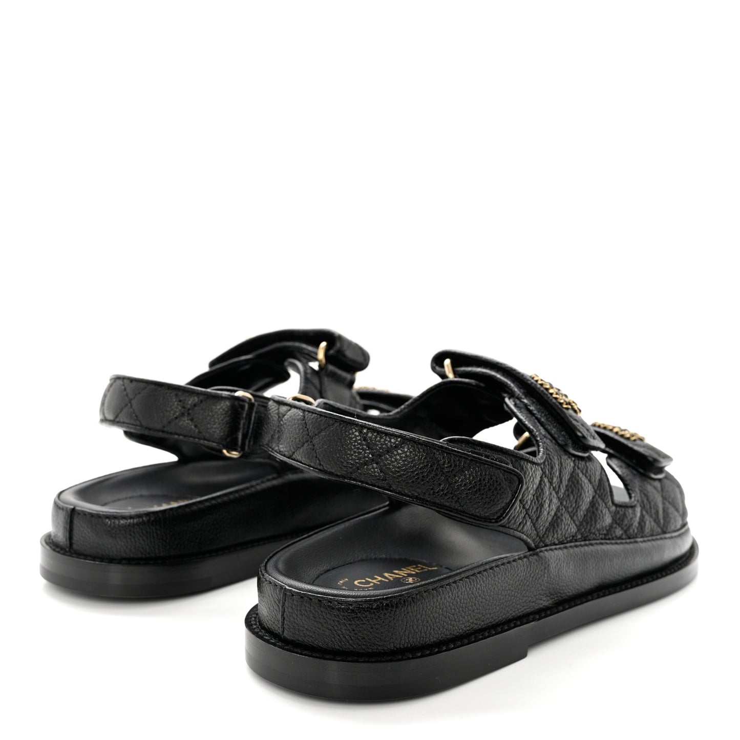 Grained Calfskin Velcro Dad Sandals 37.5 Black