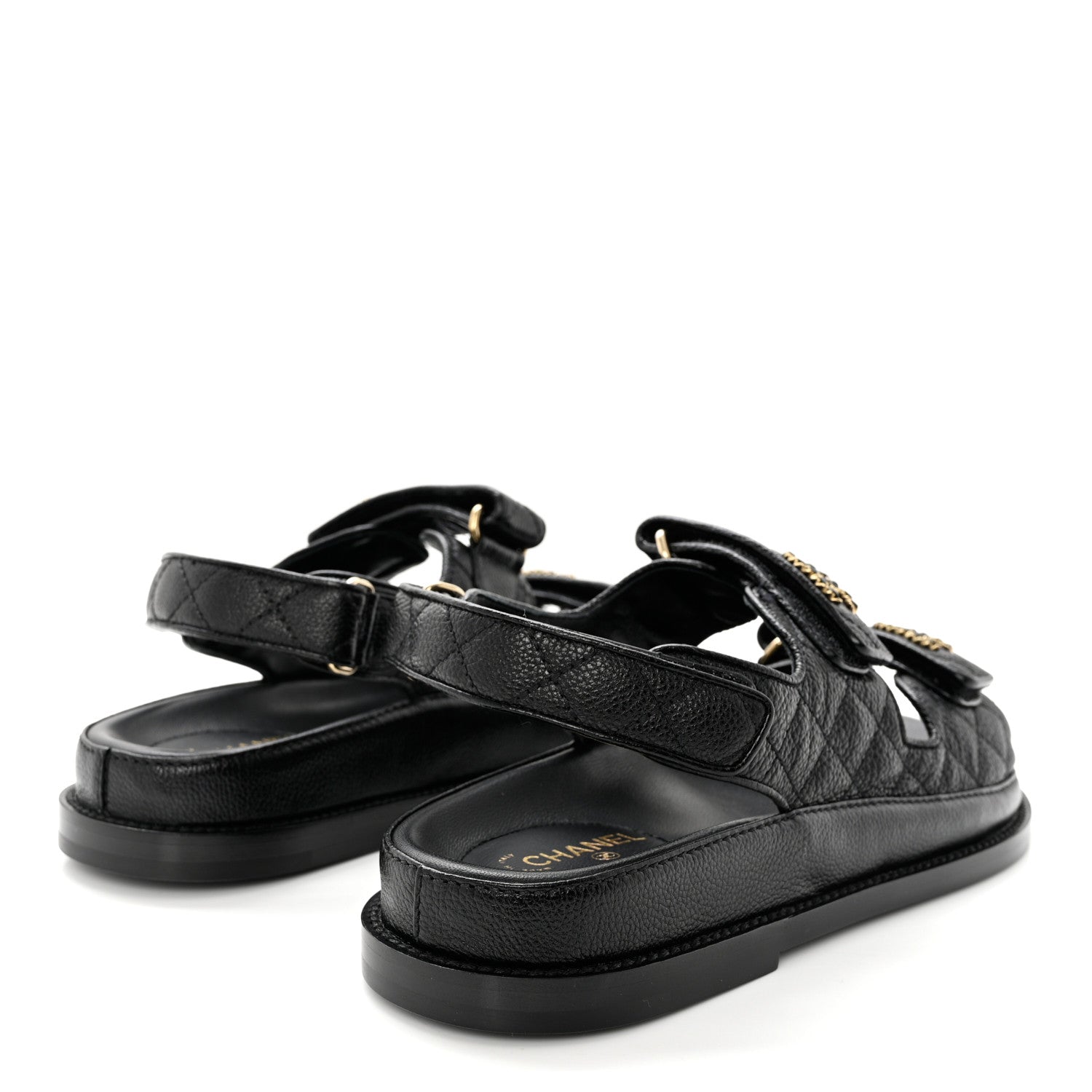 Chanel Grained Calfskin Velcro Dad Sandals 37.5 Black 4 of 9