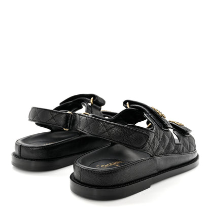 Chanel Grained Calfskin Velcro Dad Sandals 37.5 Black 4 of 9