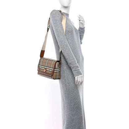 Burberry Coated Canvas Calfskin Vintage Check Medium Note Crossbody Bag Briar Brown 2 of 8