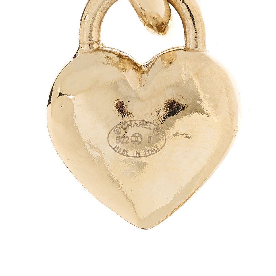Chanel Metal CC Heart Turnlock Drop Earrings Gold 4 of 5