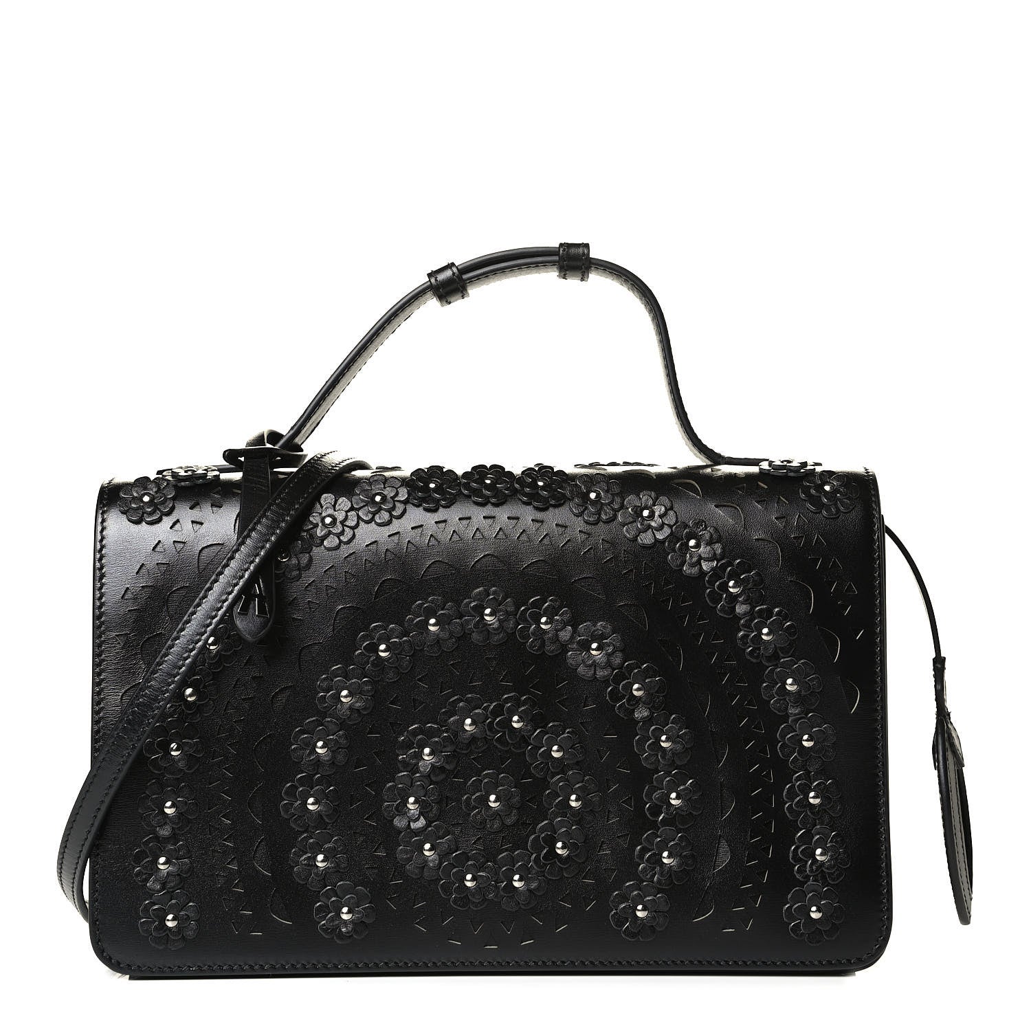 Alaia Calfskin Laser Cut Studded Medium Franca Crossbody Black 1 of 5