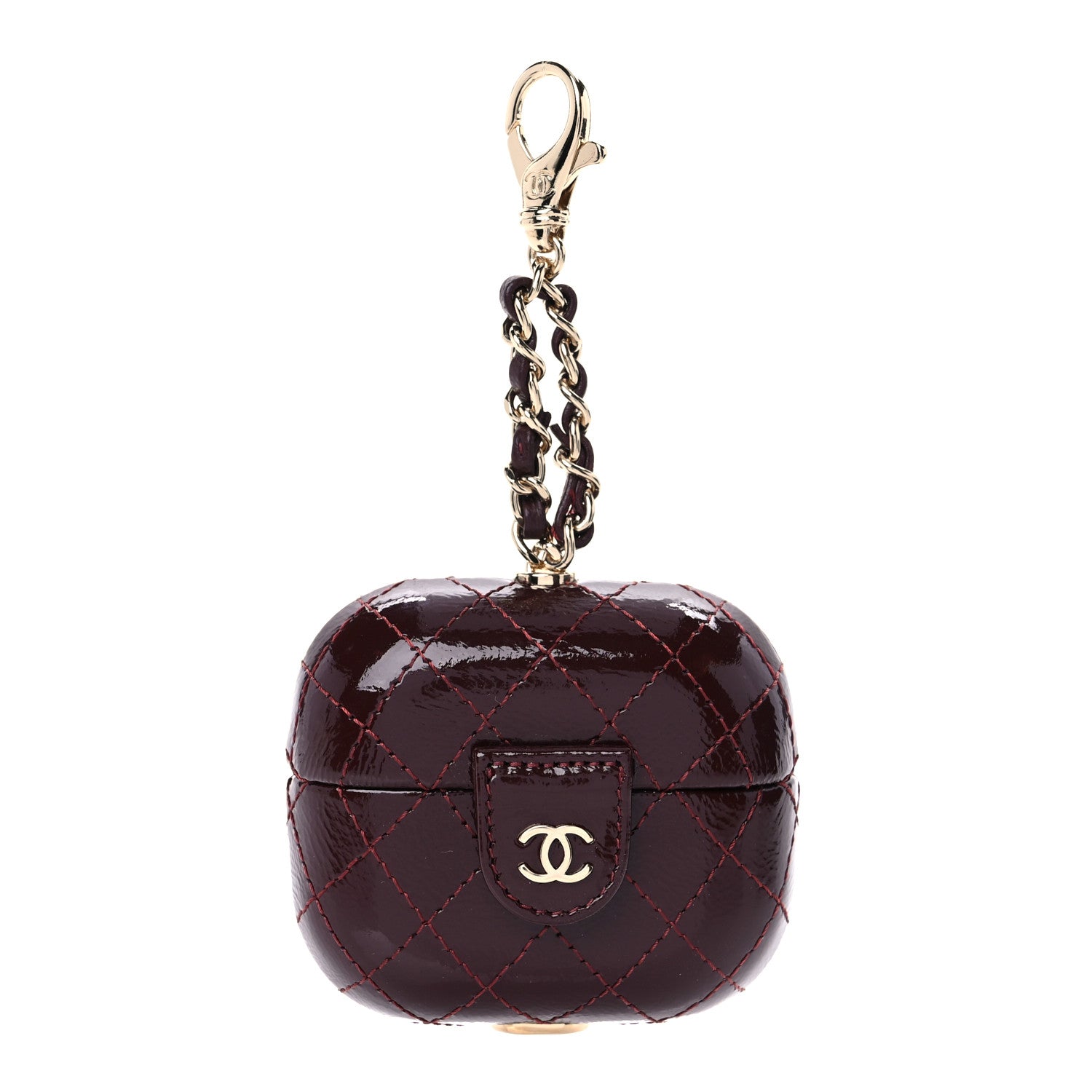 Chanel Glazed Calfskin Quilted Airpods Pro Case With Chain Burgundy 1 of 9