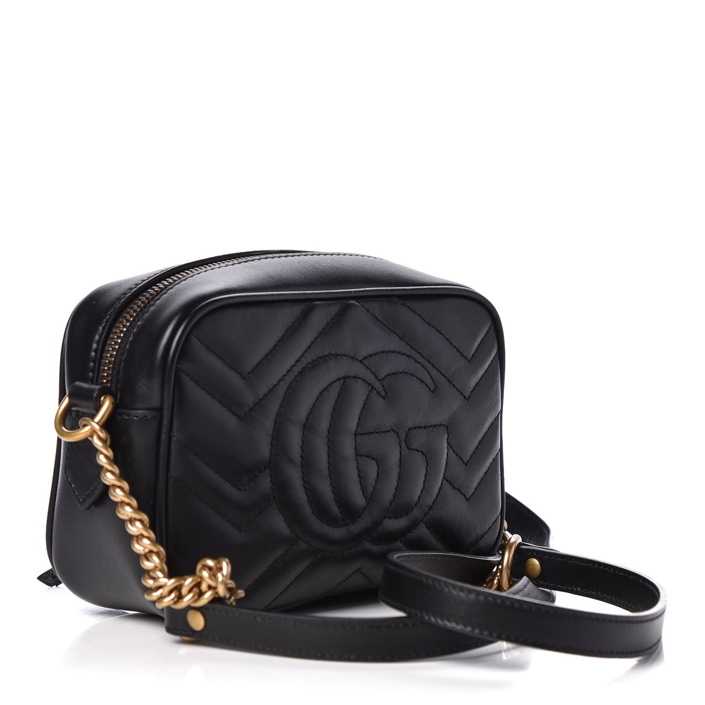 Calfskin Matelasse Mini GG Marmont Chain Shoulder Bag Black