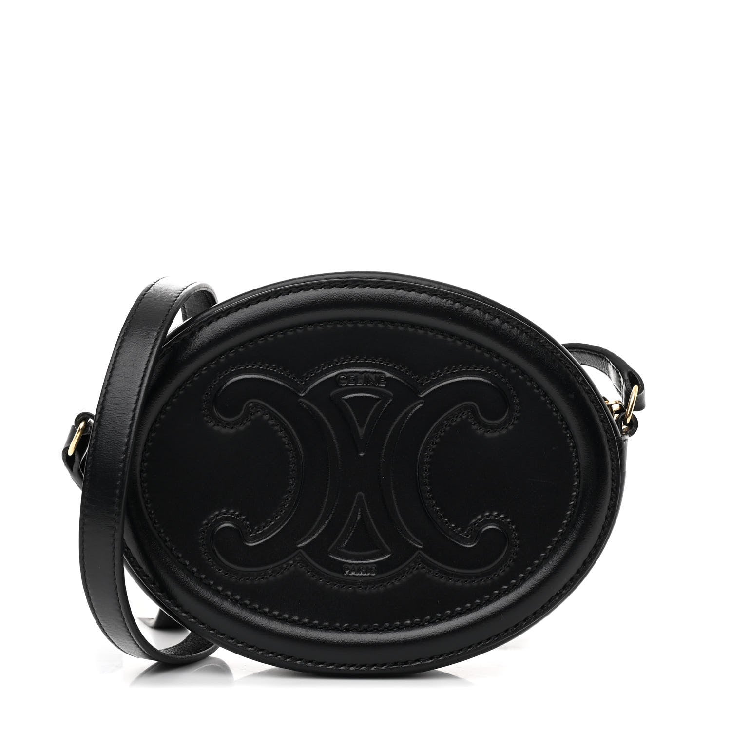 Celine Smooth Calfskin Cuir Triomphe Oval Bag Black 1 of 10