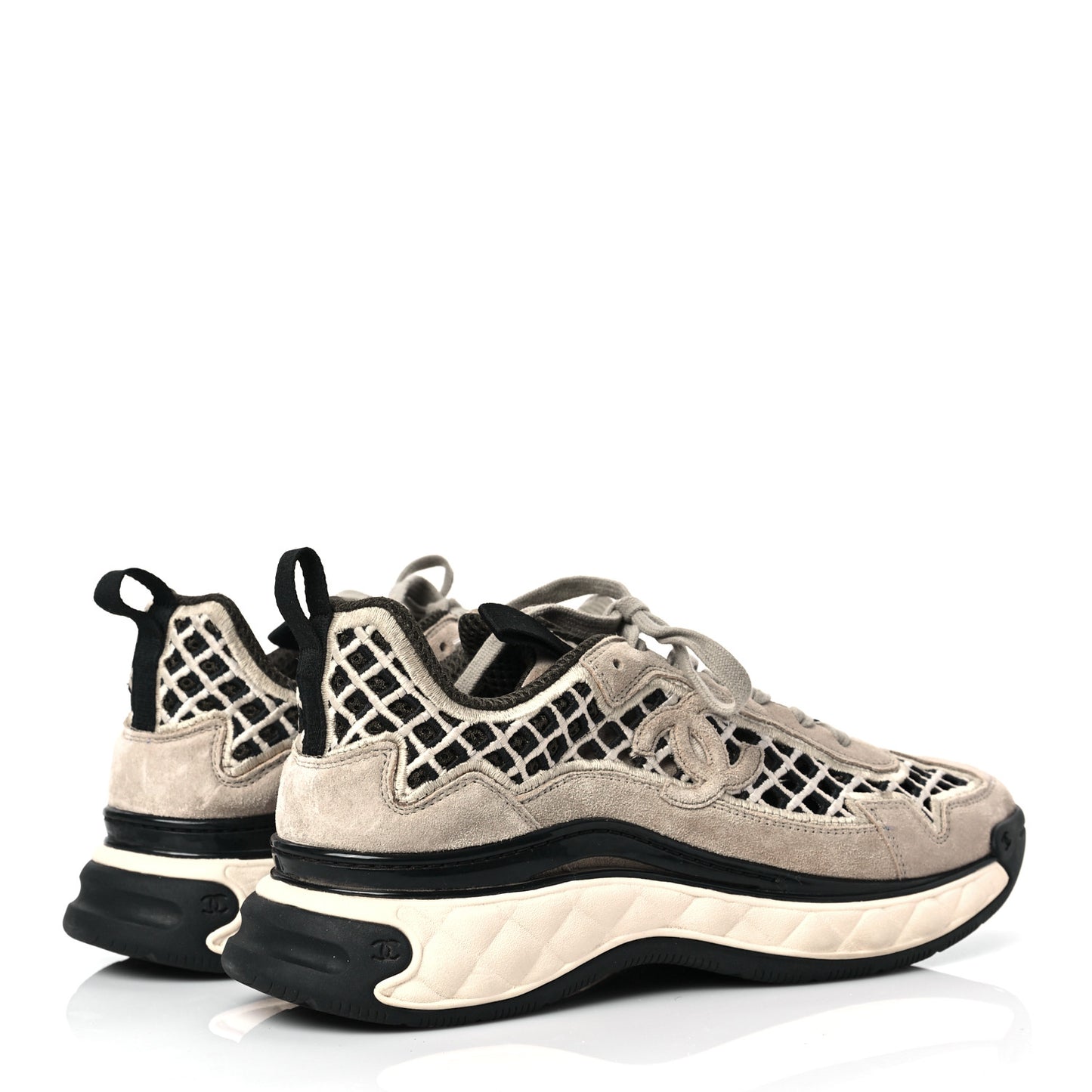 Suede Calfskin Embroidered CC Sneakers 38.5 Ecru Light Gray