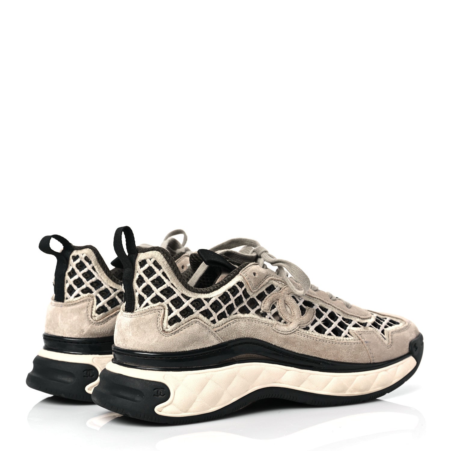 Chanel Suede Calfskin Embroidered CC Sneakers 38.5 Ecru Light Gray 4 of 8