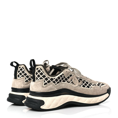 Chanel Suede Calfskin Embroidered CC Sneakers 38.5 Ecru Light Gray 4 of 8