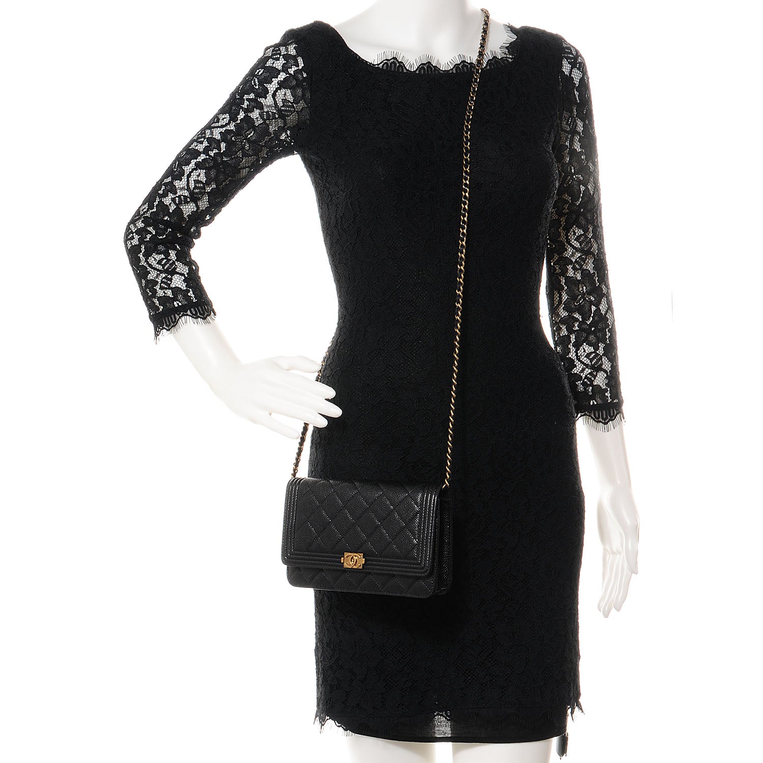 Chanel Caviar Quilted Boy Wallet On Chain Black 2 of 9