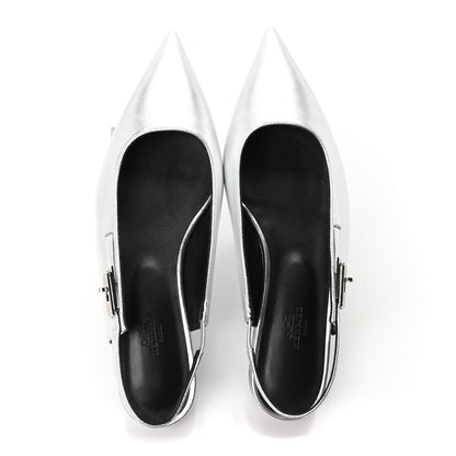 Hermes Nappa Lovely Slingback Flats 40 Gris Argent 2 of 10