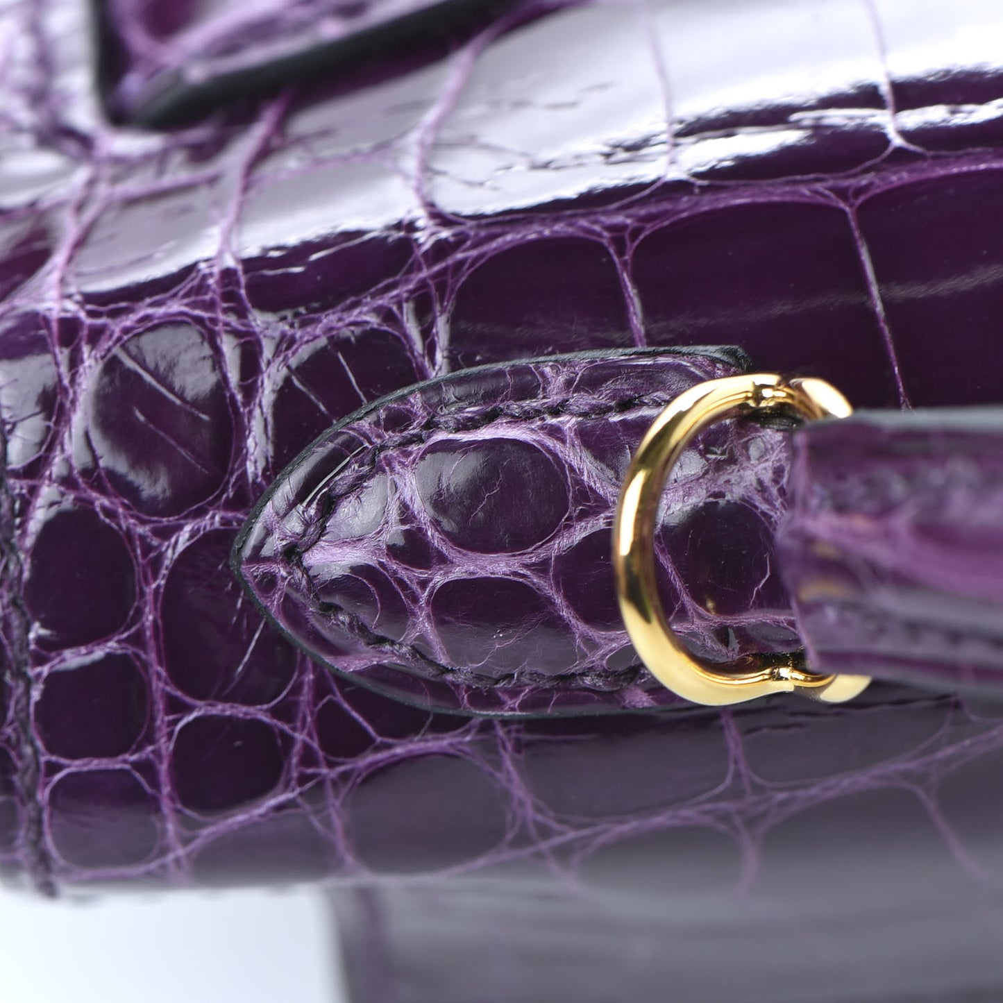 Shiny Alligator Mini Kelly Sellier 20 Cassis