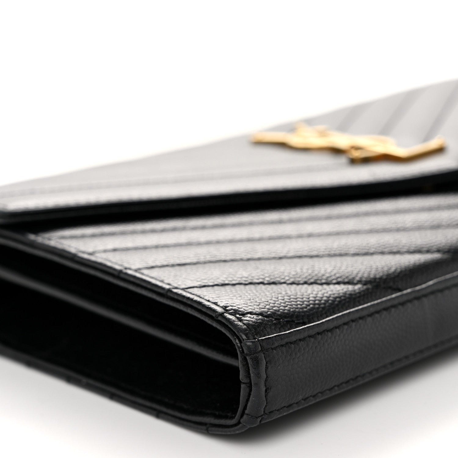 Saint Laurent Grain De Poudre Matelasse Chevron Monogram Chain Wallet Black 8 of 10