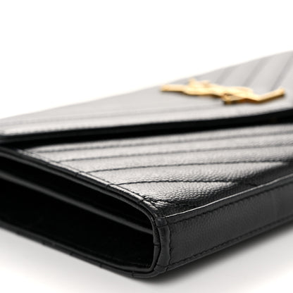 Saint Laurent Grain De Poudre Matelasse Chevron Monogram Chain Wallet Black 8 of 10