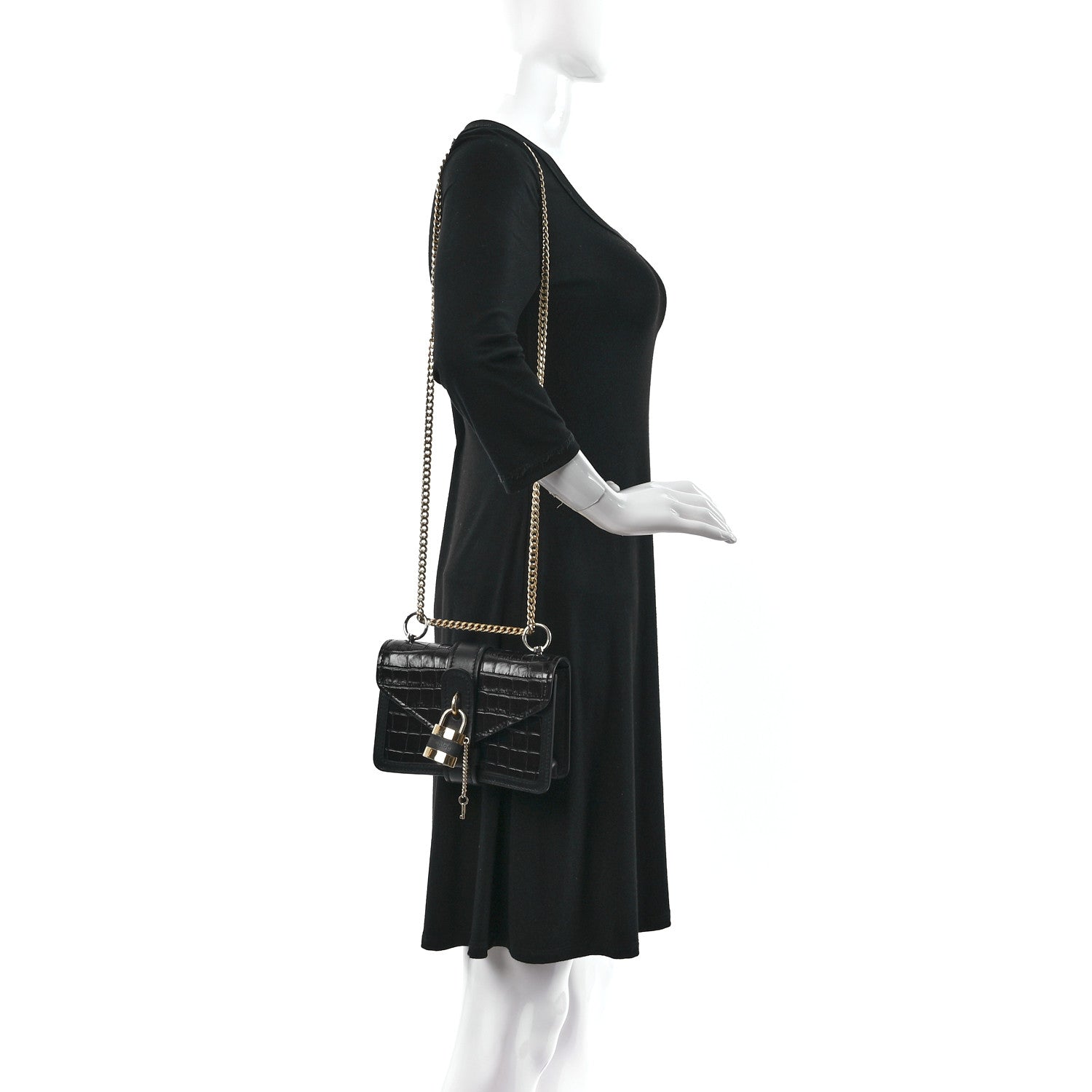 Chloe Calfskin Crocodile Embossed Aby Chain Shoulder Bag Black 2 of 8