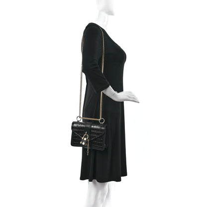 Chloe Calfskin Crocodile Embossed Aby Chain Shoulder Bag Black 2 of 8