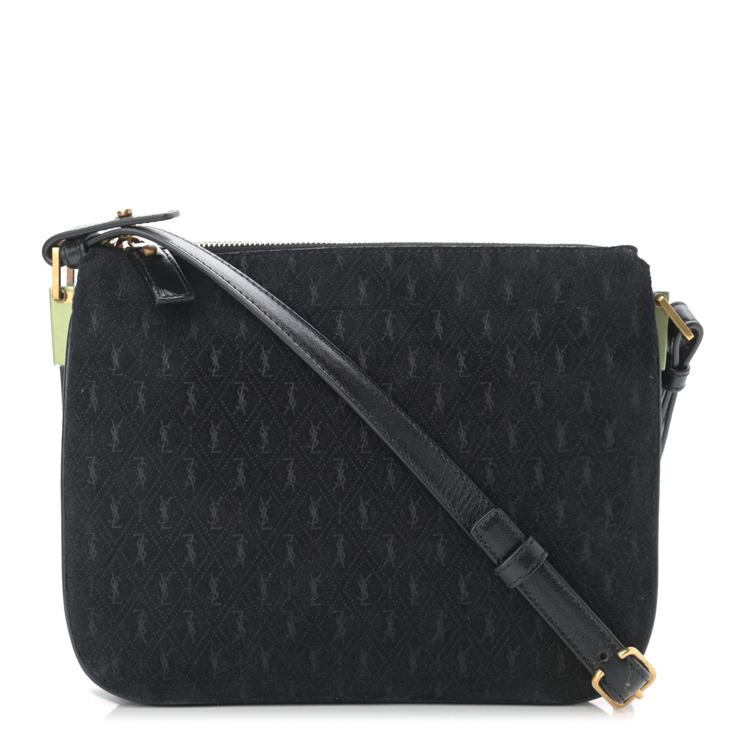 Saint Laurent Suede All-Over Monogram Crossbody Black 1 of 10