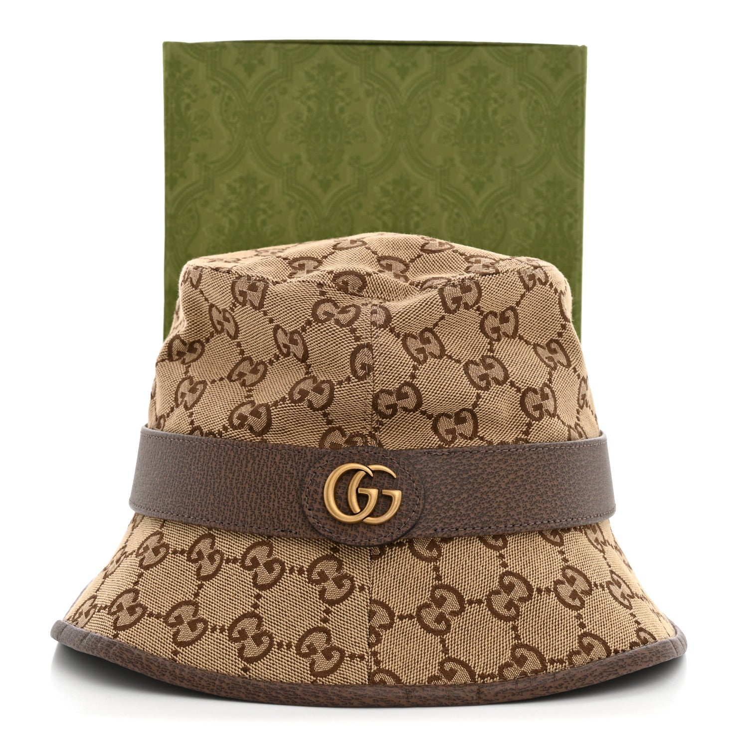Gucci Monogram Textured Dollar Calfskin GG Jago Bucket Hat M Cacao Beige 10 of 10