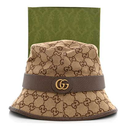 Gucci Monogram Textured Dollar Calfskin GG Jago Bucket Hat M Cacao Beige 10 of 10
