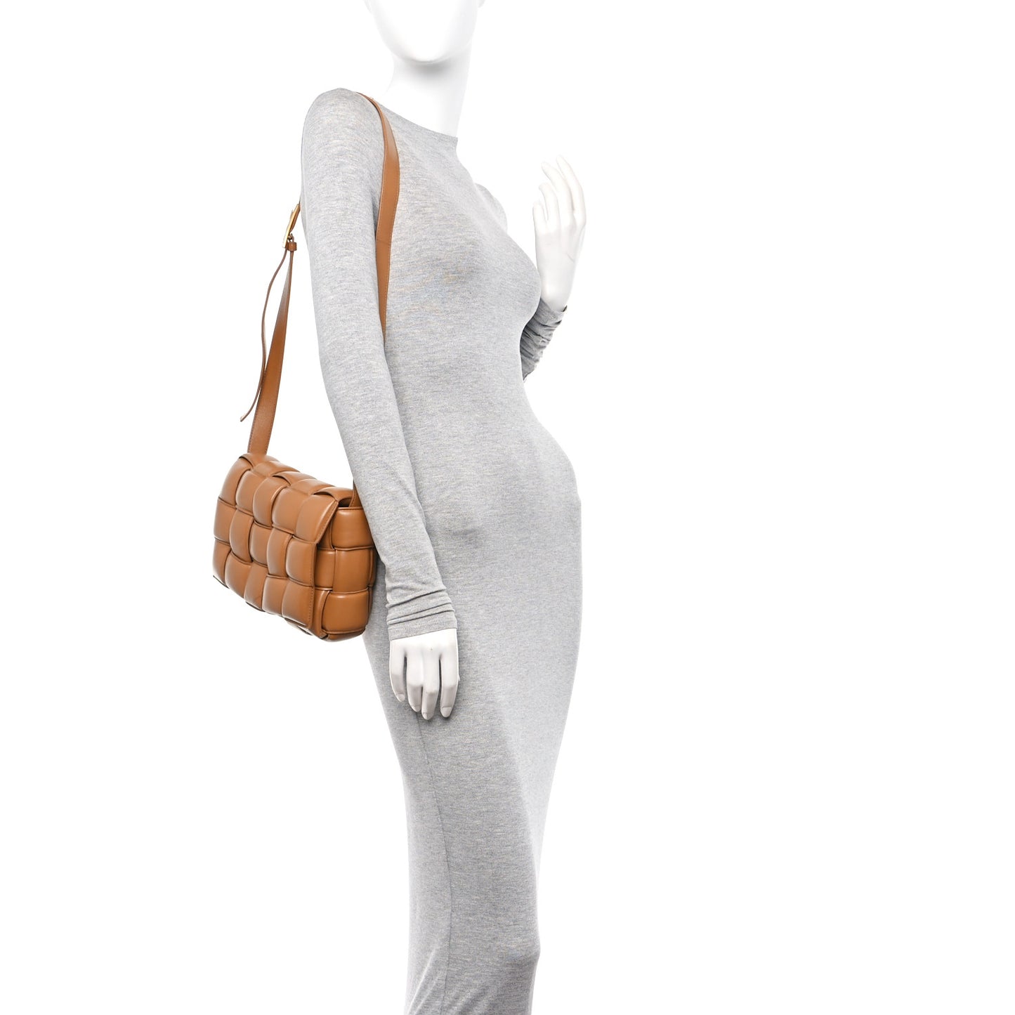 Nappa Maxi Intreccio Padded Cassette Crossbody Bag Caramel