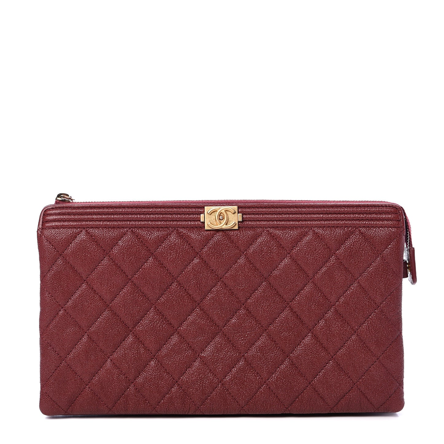 Caviar Quilted Small Zipped Boy Pouch Burgundy