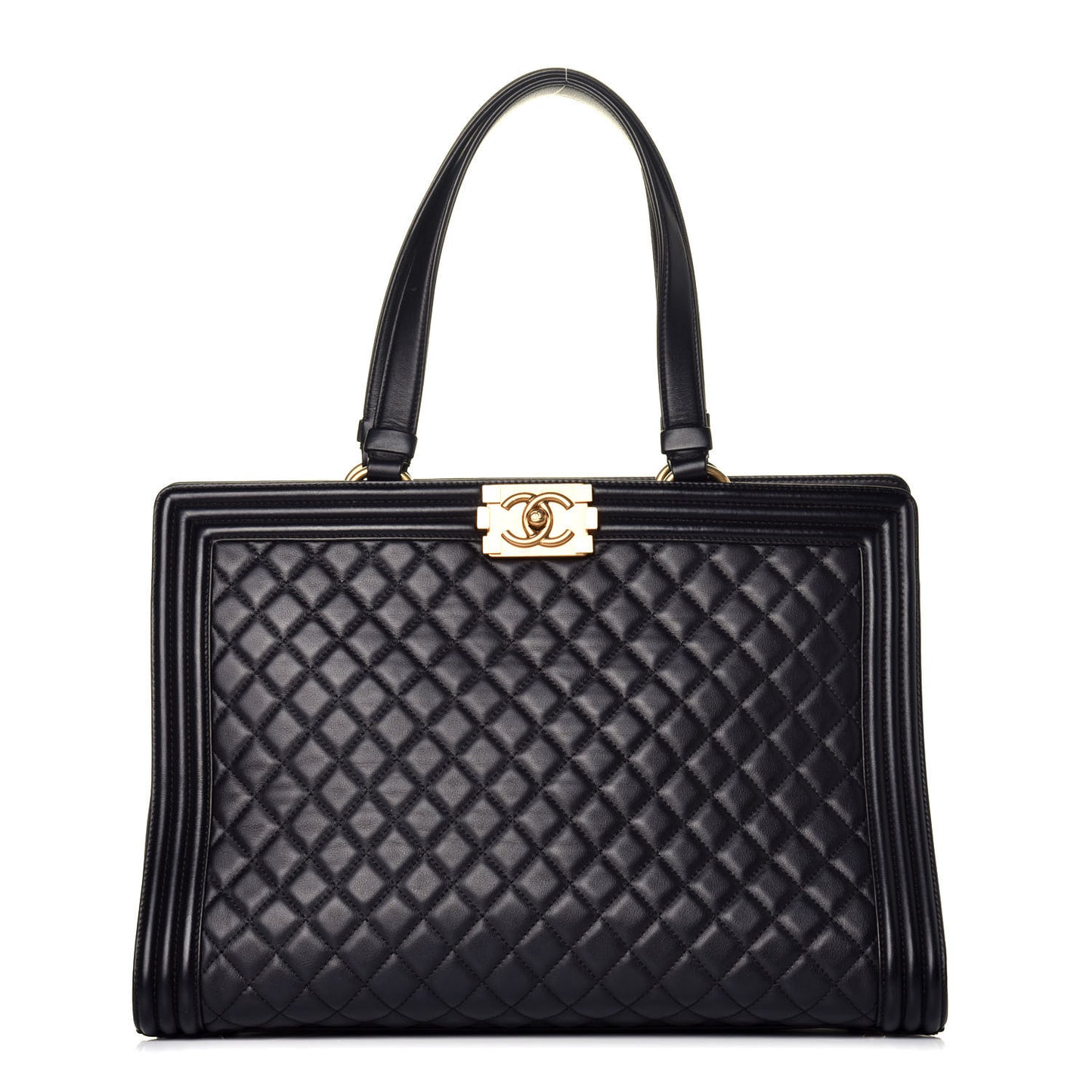 Calfskin Quilted Boy Shopping Tote Black