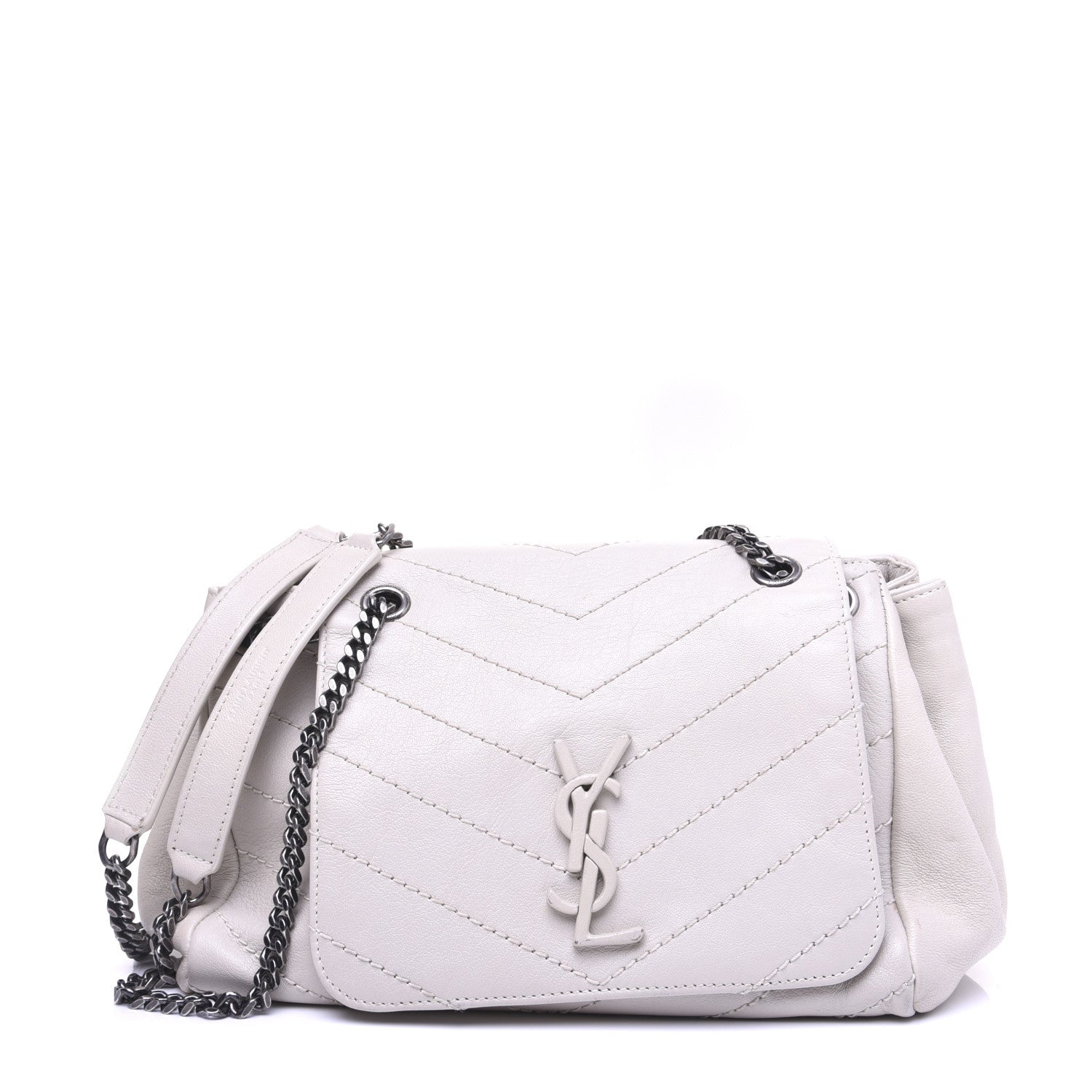 Saint Laurent Pebbled Lambskin Chevron Monogram Small Nolita White Vintage White Vintage 1 of 14