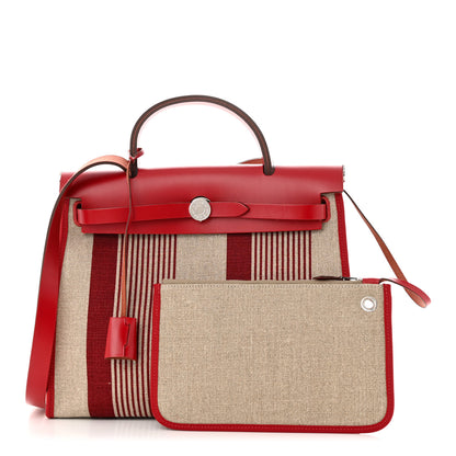 Hermes Vache Hunter Toile H Vibration Herbag Zip 31 PM Bordeaux Ficelle Rouge Piment 1 of 13