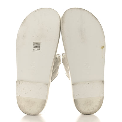 Chanel Lambskin Quilted Velcro Dad Chain CC Slide Sandals 38 White 6 of 9
