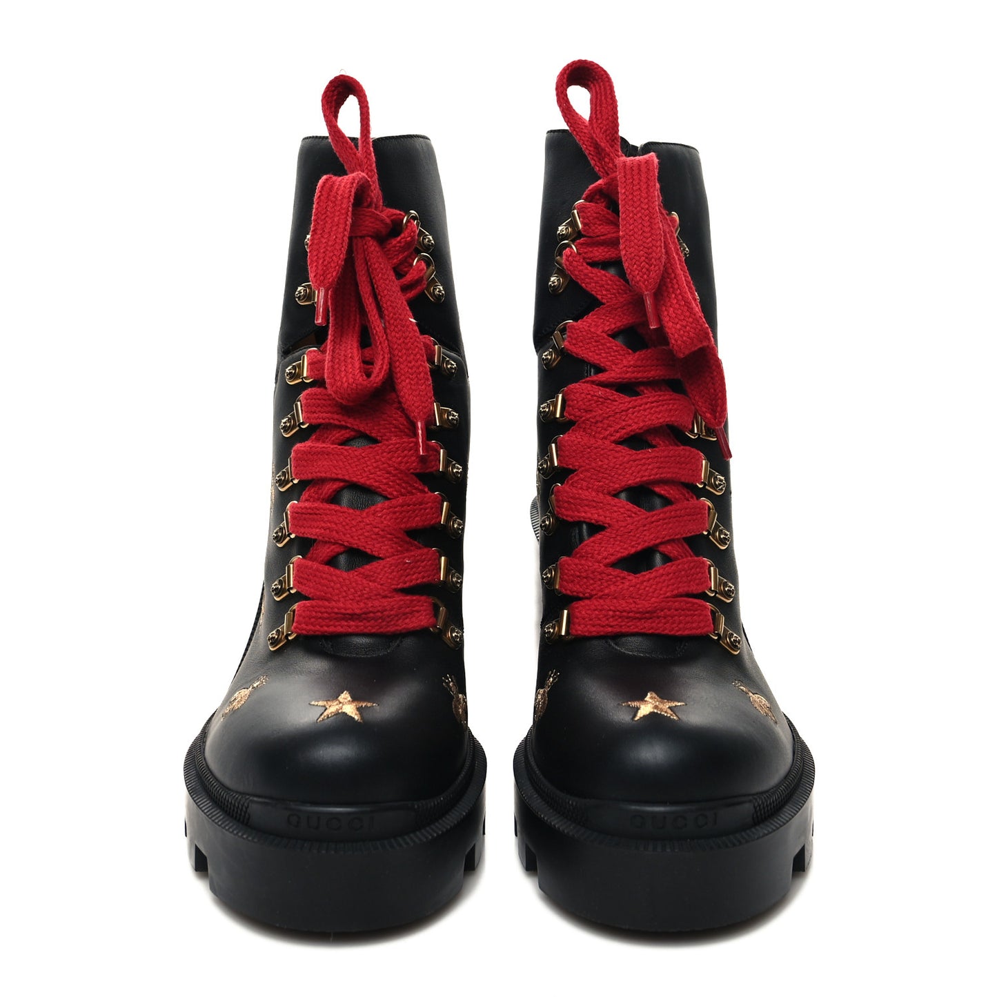 Calfskin Embroidered Lace Up Combat Ankle Boots 40 Black