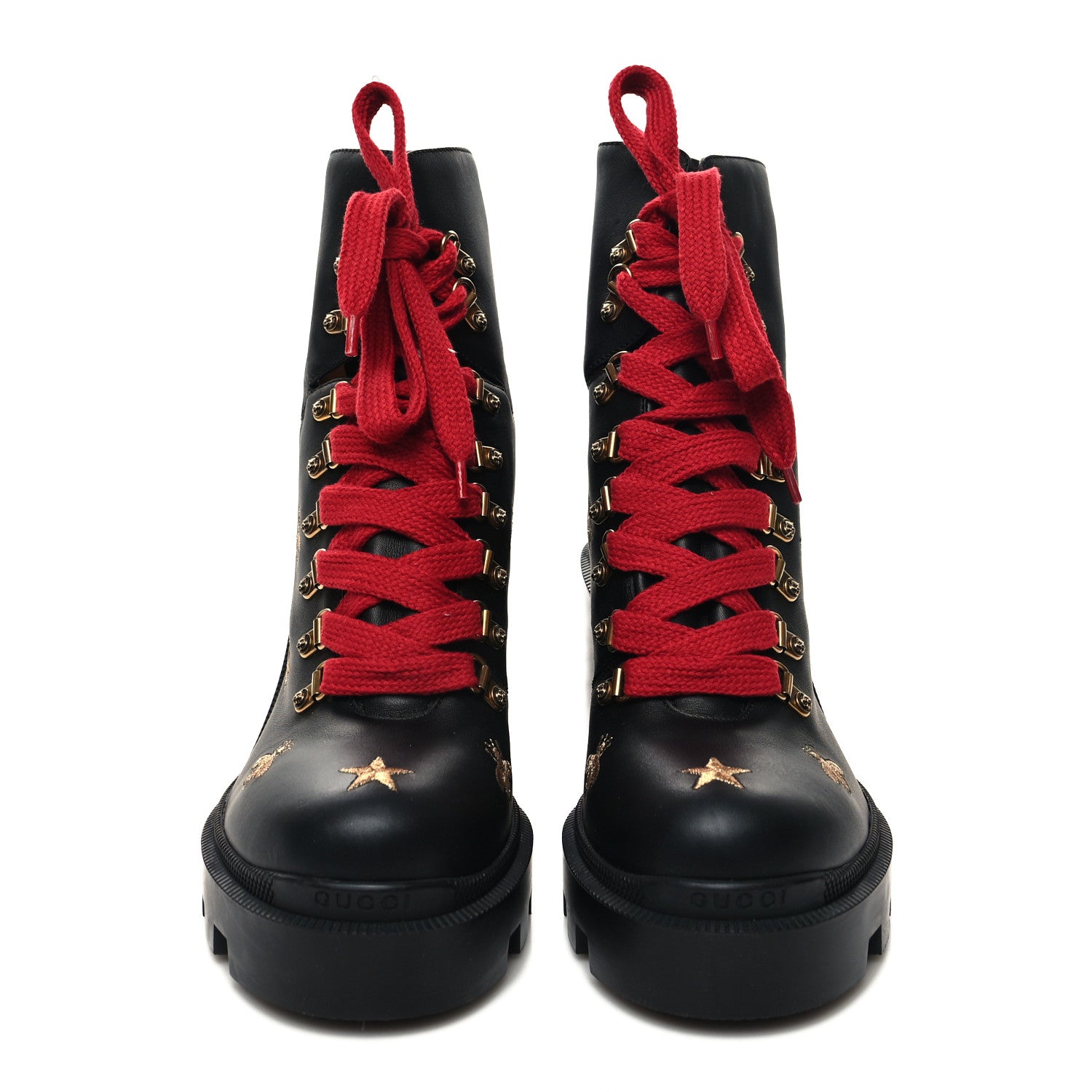 Gucci Calfskin Embroidered Lace Up Combat Ankle Boots 40 Black 2 of 9
