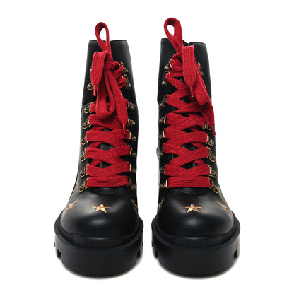 Gucci Calfskin Embroidered Lace Up Combat Ankle Boots 40 Black 2 of 9