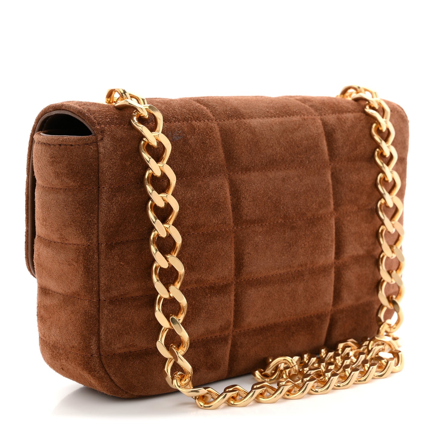 Suede Matelasse Quilted Chain Shoulder Bag Brown