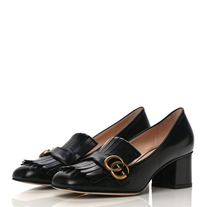 Gucci Malaga Kid GG Marmont Fringe 50mm Loafer Pumps 40 Black 3 of 11