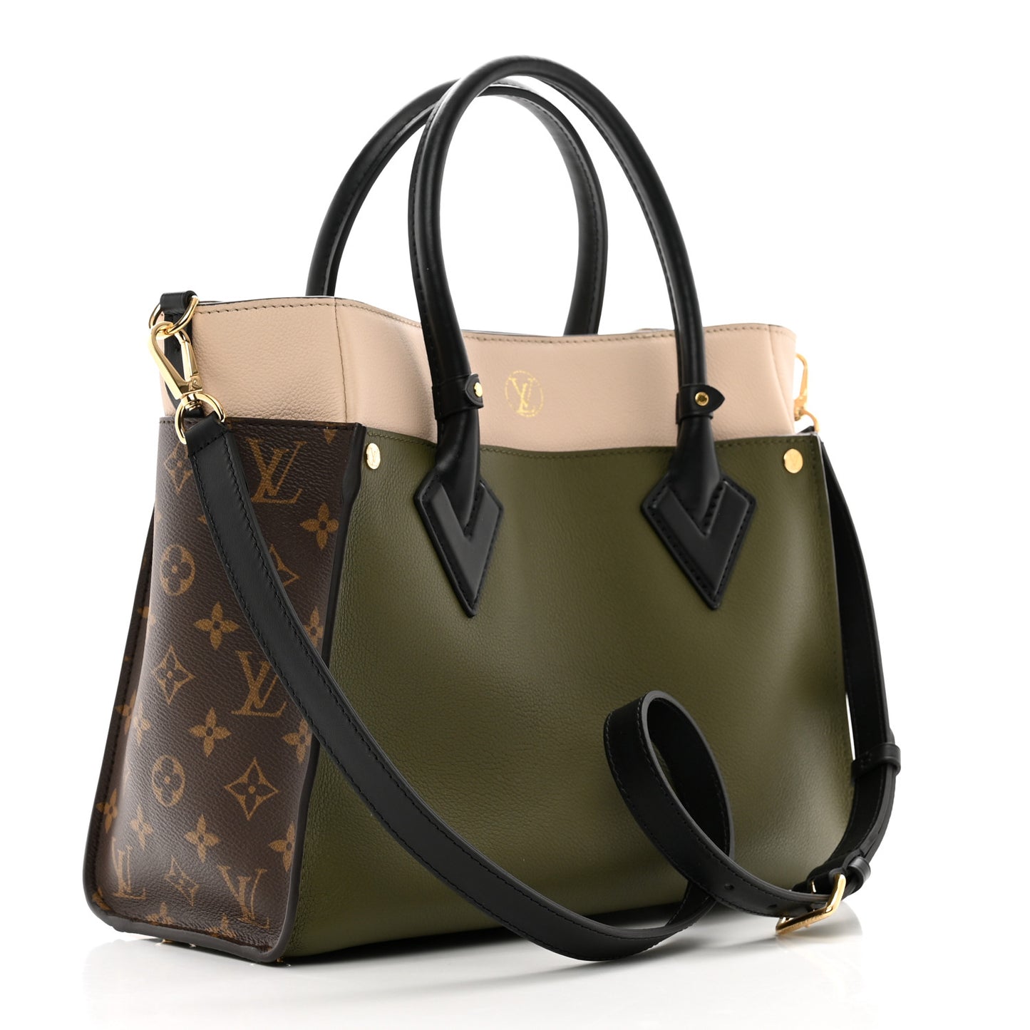 Calfskin Monogram On My Side MM Laurier Green Toffee Latte Beige