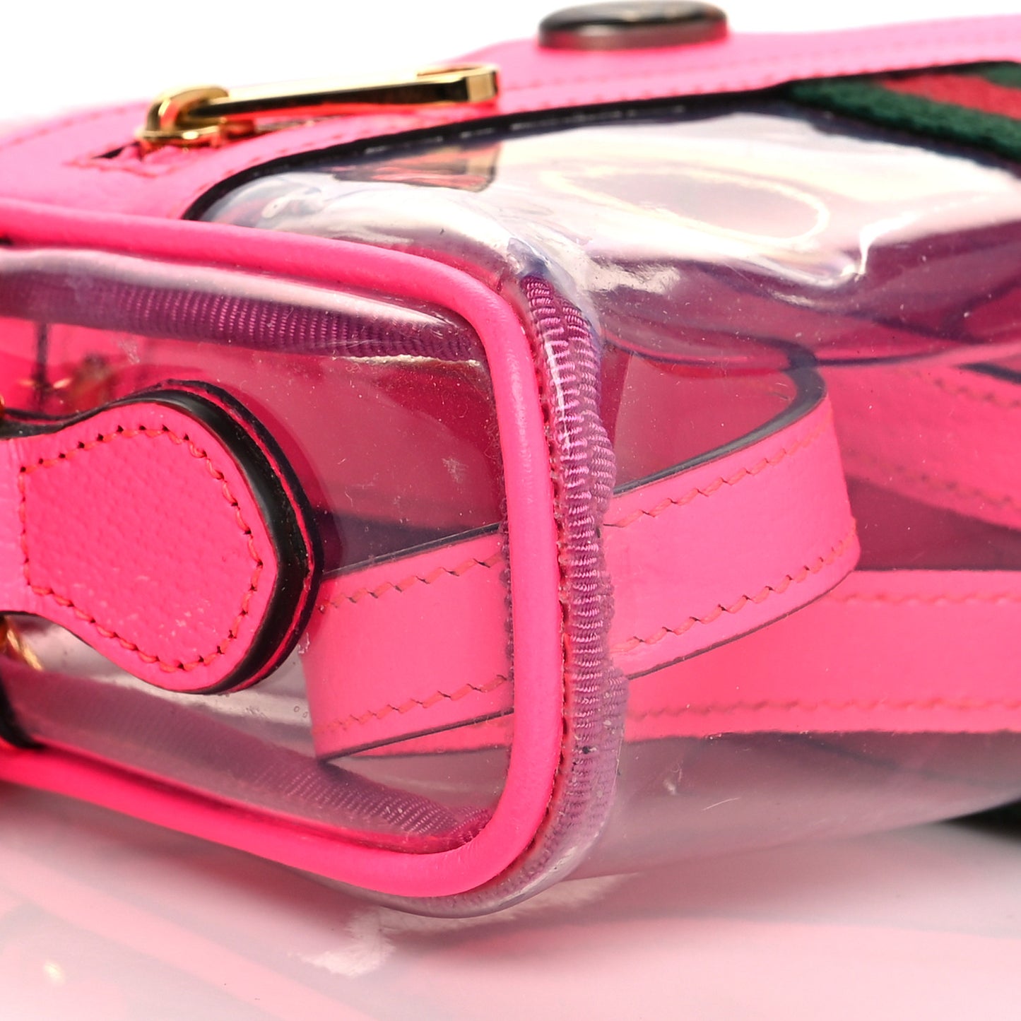 Vinyl Web Mini Ophidia Transparent Shoulder Bag Fluorescent Fuchsia