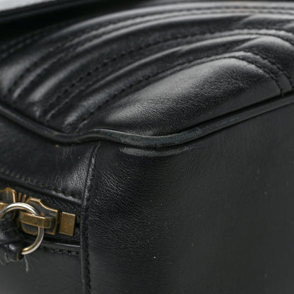 Gucci Calfskin Matelasse Sylvie Web Small GG Marmont Top Handle Shoulder Bag Black 10 of 14
