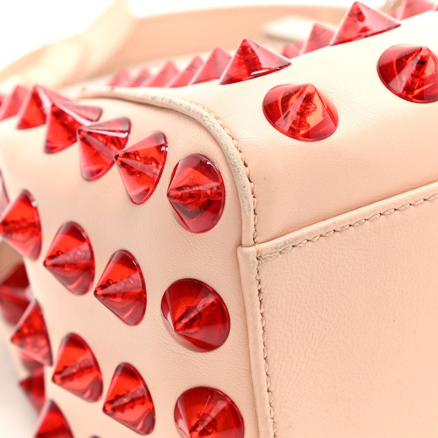 Nappa Studded Mini Peekaboo Iconic Satchel Light Pink Red