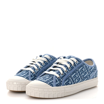 Fendi Denim Jacquard FF Matelasse Womens Domino Low Top Sneakers 38 Blue Navy 4 of 12