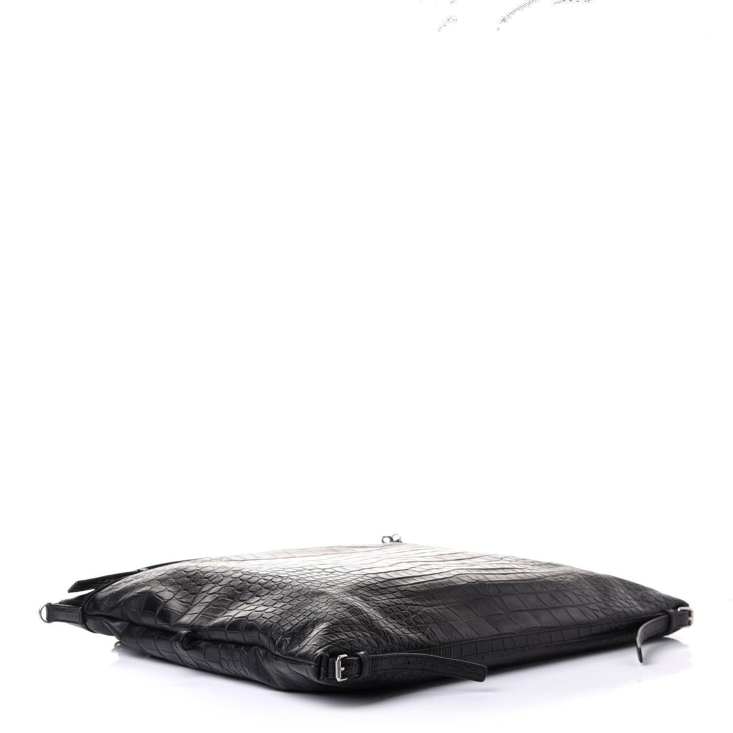 Saint Laurent Calfskin Crocodile Embossed Large Convertible ID Bag Black 4 of 10