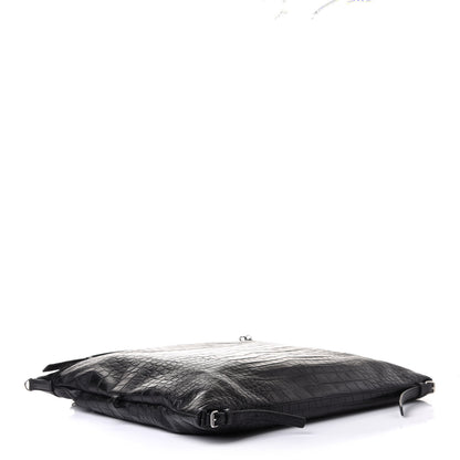 Saint Laurent Calfskin Crocodile Embossed Large Convertible ID Bag Black 4 of 10