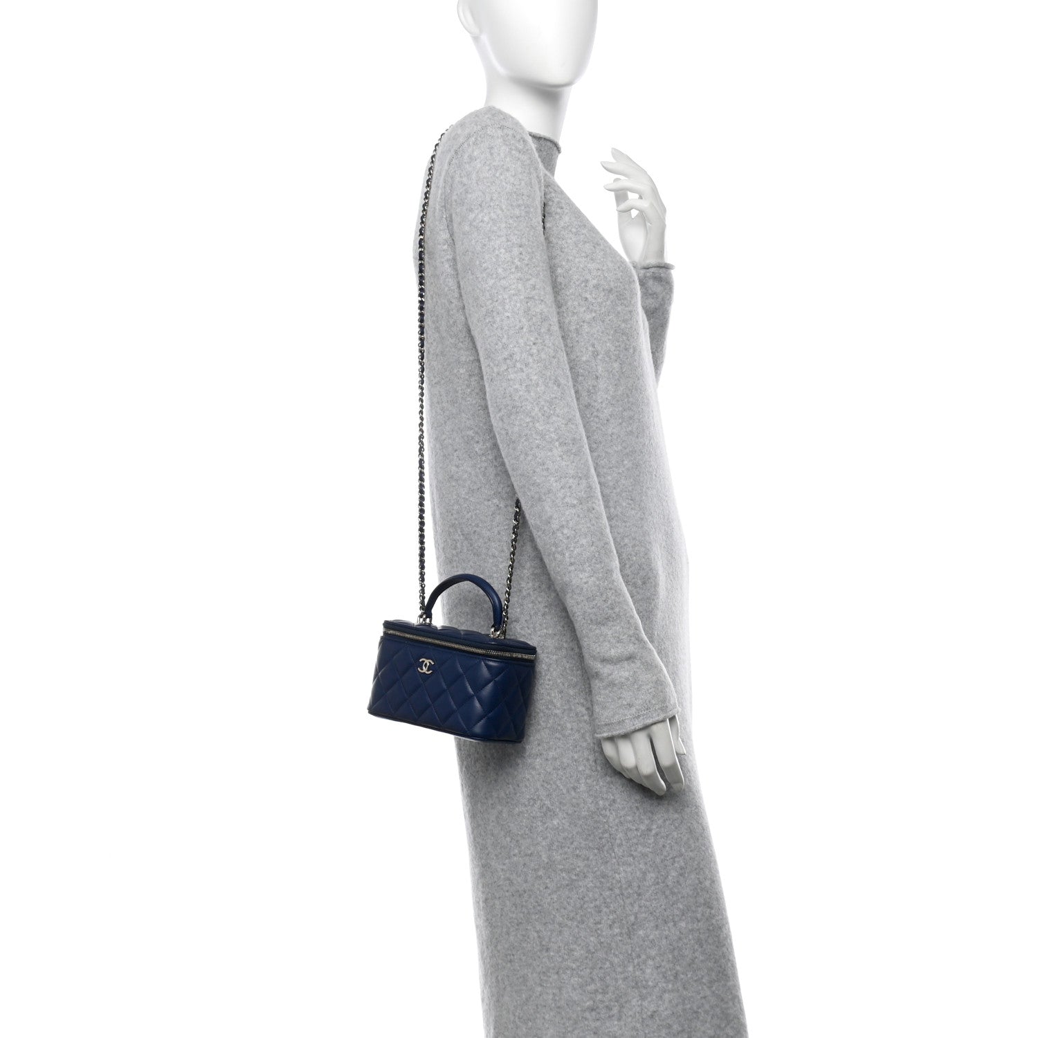 Chanel Lambskin Quilted Small Top Handle Vanity Case With Chain Navy 2 of 12