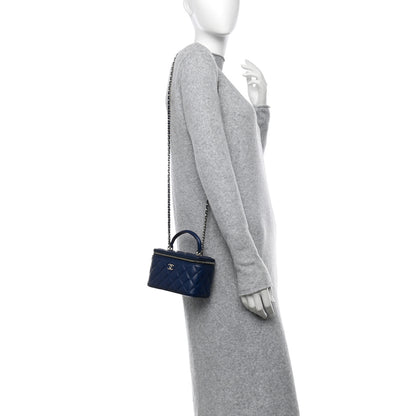 Chanel Lambskin Quilted Small Top Handle Vanity Case With Chain Navy 2 of 12