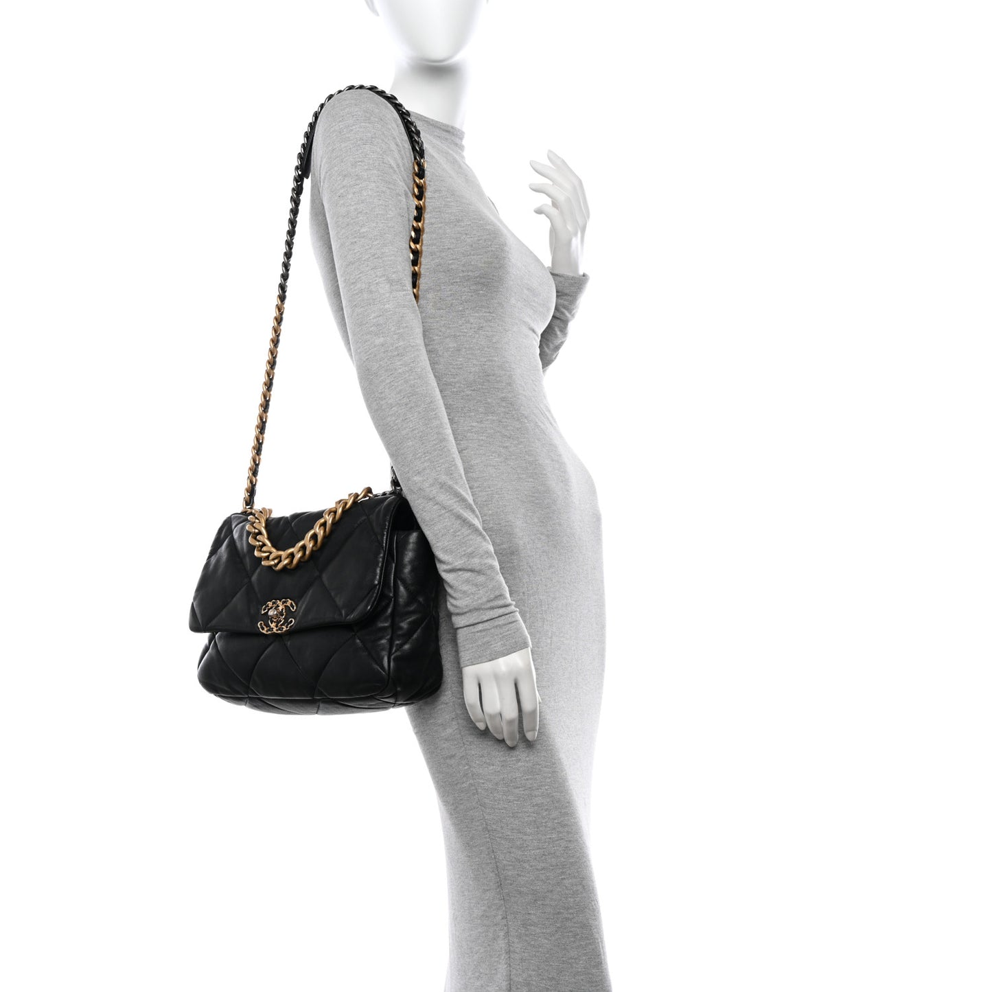 Lambskin Quilted Large Chanel 19 Flap Black
