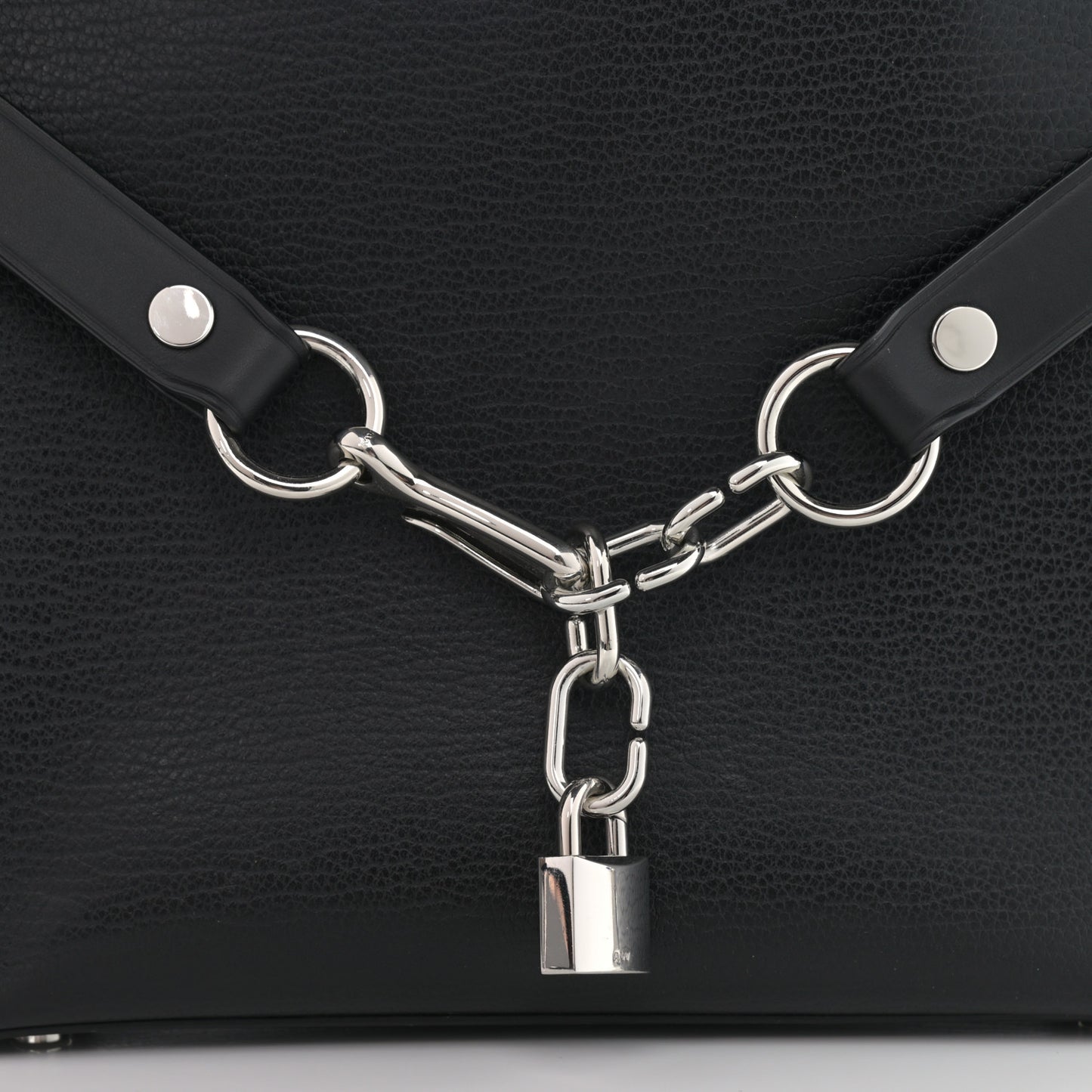 Grained Calfskin Attica Studded Chain Satchel Black