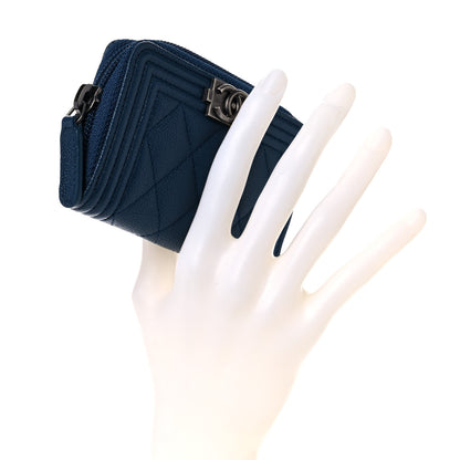 Chanel Caviar Quilted Boy Zip Around Coin Purse Wallet Dark Blue 2 of 8
