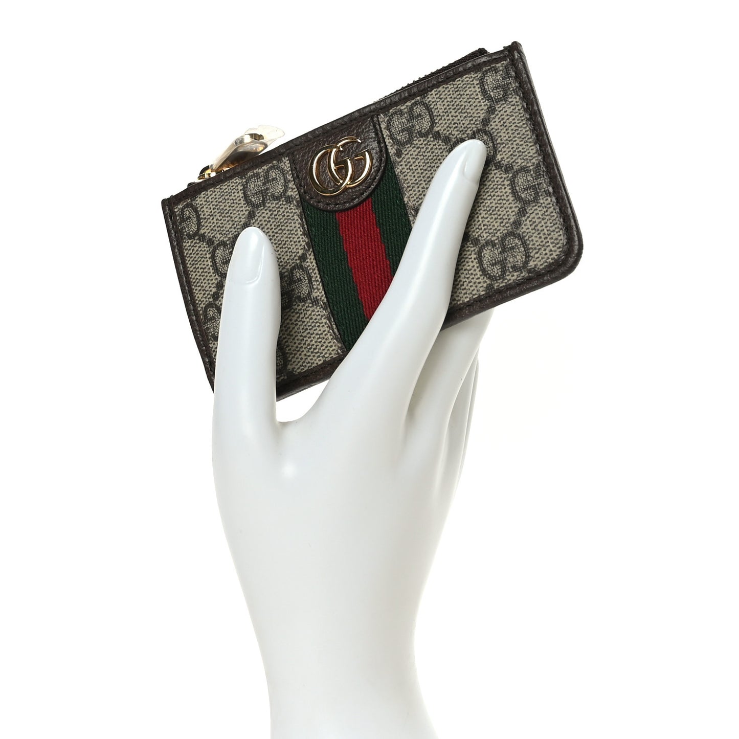 GG Supreme Monogram Web Ophidia Zip Card Case Brown